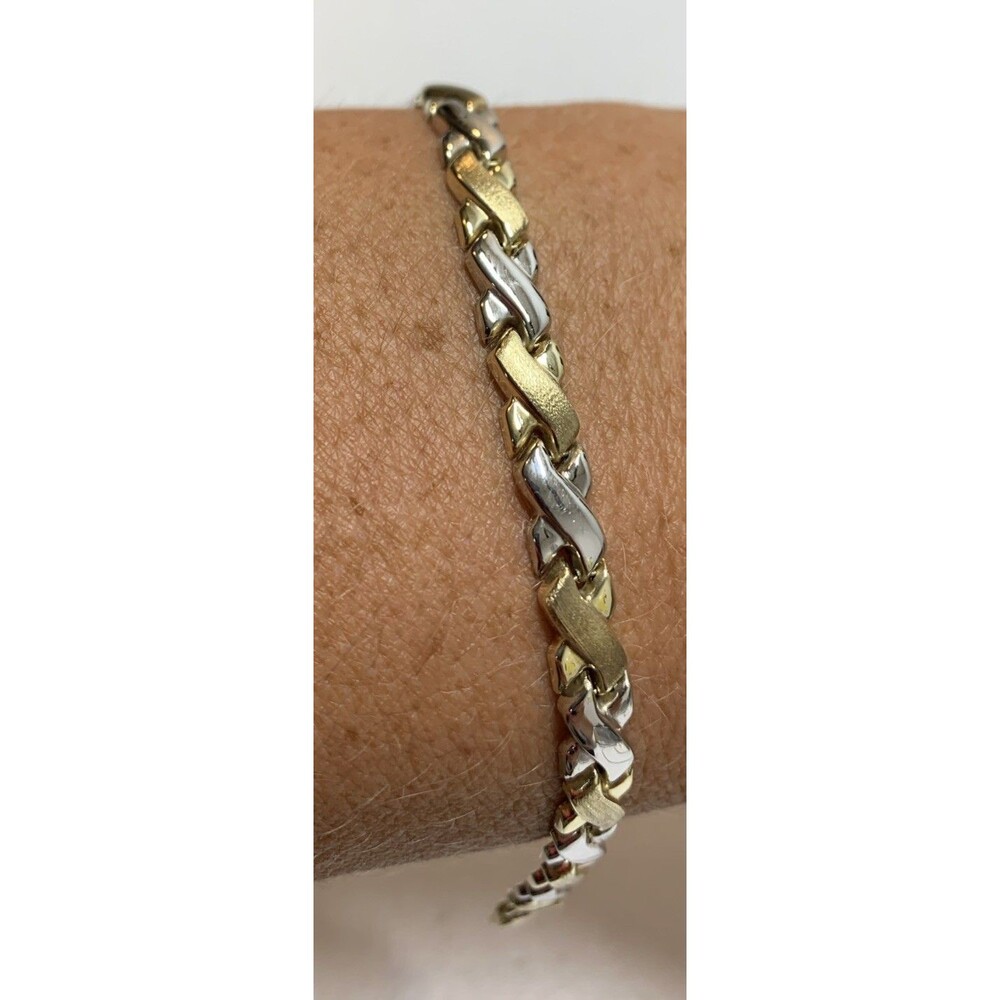Vintage 10K Yellow Gold Solid Two Tone XX link bracelet 7.5” Brushed & Polished